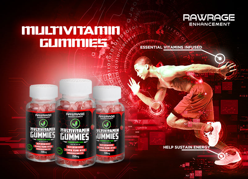 Rawrage Multivitamin & Test Booster infused Gummies | 60 Gummies | Contains Omega 3 & Zinc | Strawberry Cherry Fusion